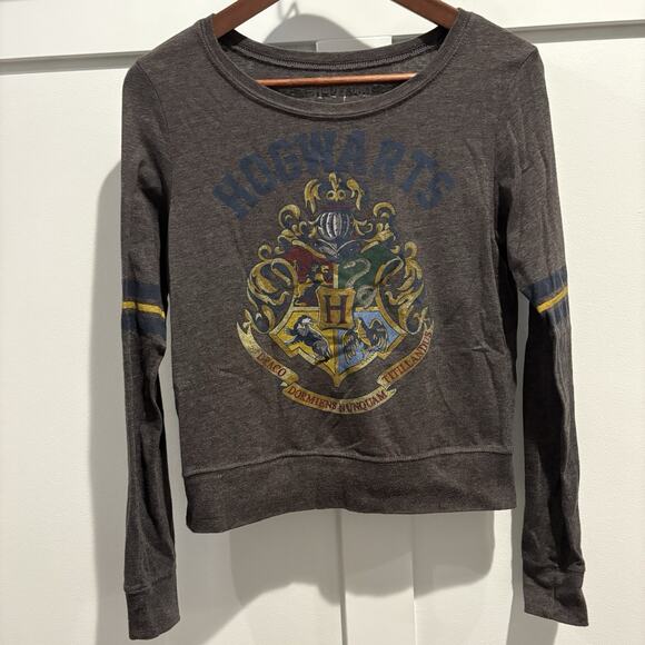 Harry Potter Crop Top Size Small Dark Gray Long Sleeve Tee Academia Grunge - Picture 1 of 11